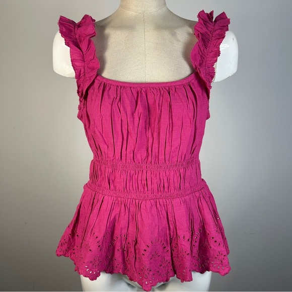 ❤️ Old Navy Fuchsia Ruffle Eye Lit Blouse M - Picture 1 of 9